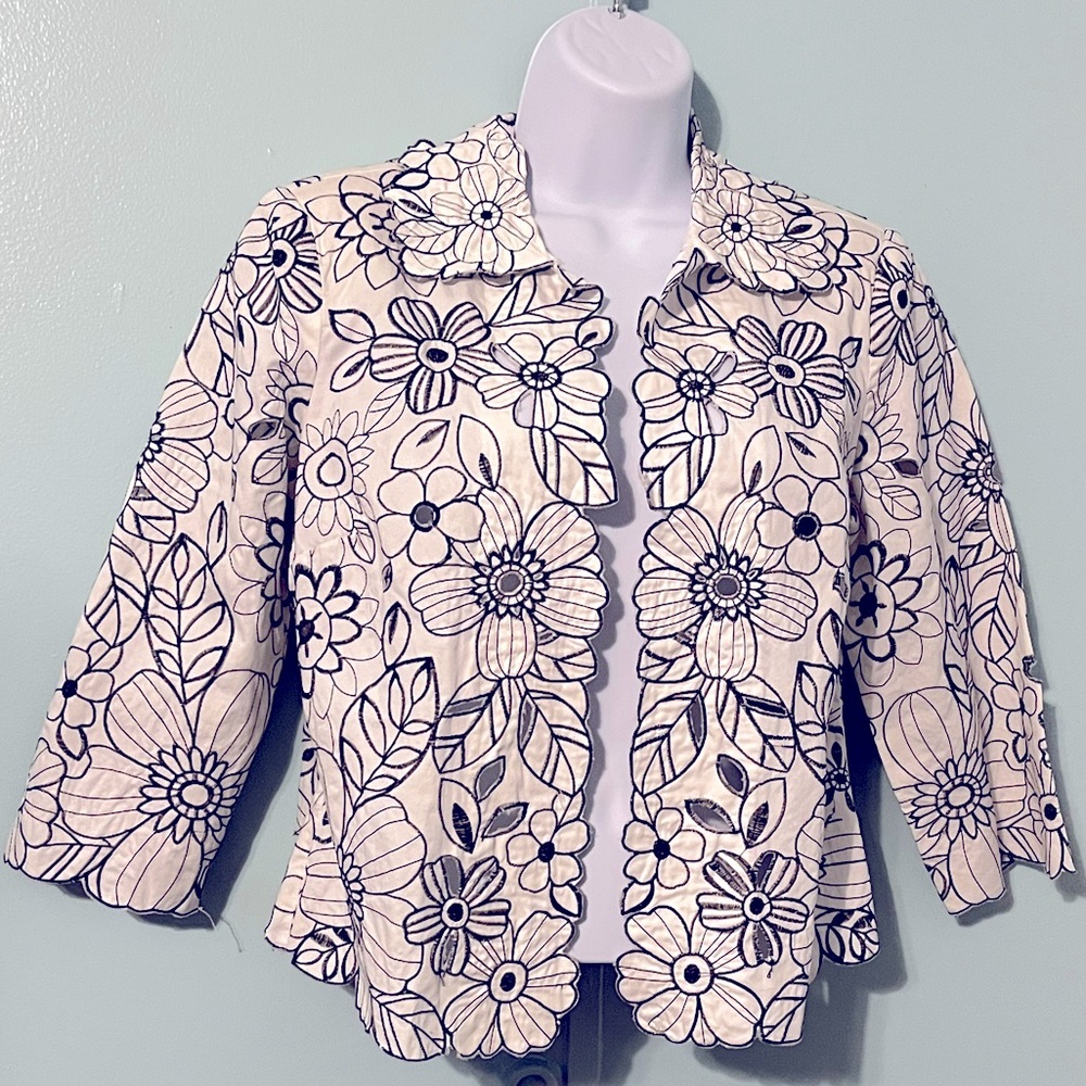 Classic Trenz Jacket Black White Size Medium Shoulder Pads‎ Cotton
